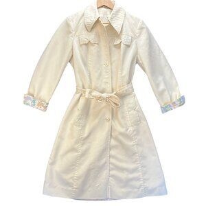 Vintage Ivory Trench Coat With Floral Cuffs Size 13/14